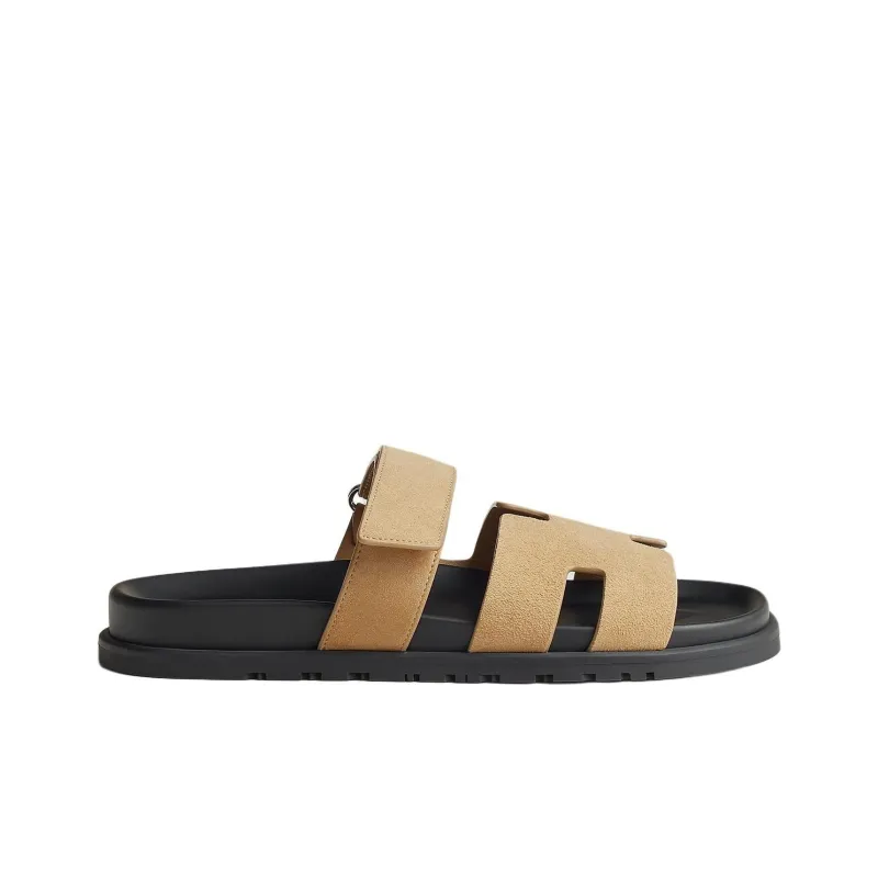 HERMES Chypre Slide Slippers Men's Brown-1