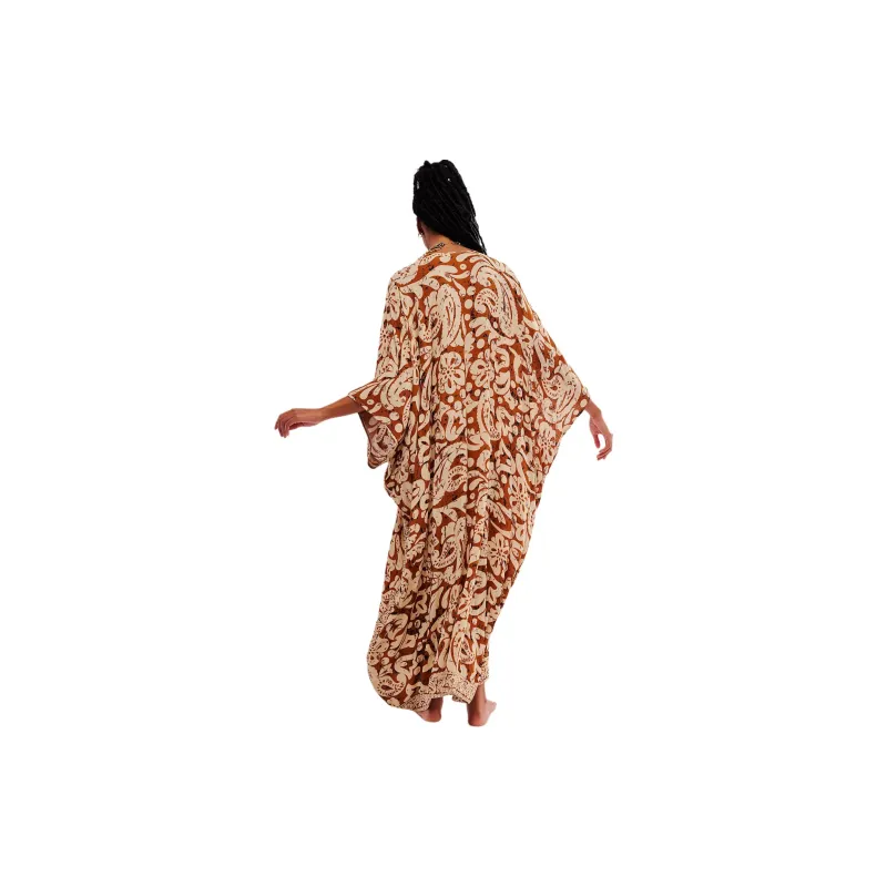 FREE PEOPLE Groovy Baby Maxi Kaftan Long-Sleeved Dresses Women's Henna/Nail Art-1