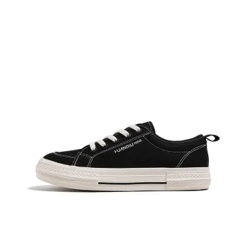 HUANQIU Wear-resistant And Lightweight Low-Top Canvas Shoes Men's Beige Black
