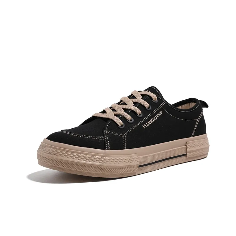 HUANQIU Wear resistant And Lightweight Low Top Canvas Shoes Men's Black-1