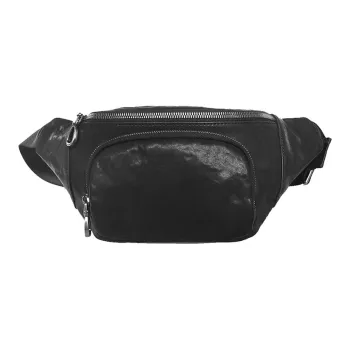 DOSRFINI Top Grain Cow Leather Trendy Casual Sports Sling Bag Regular Men's Black