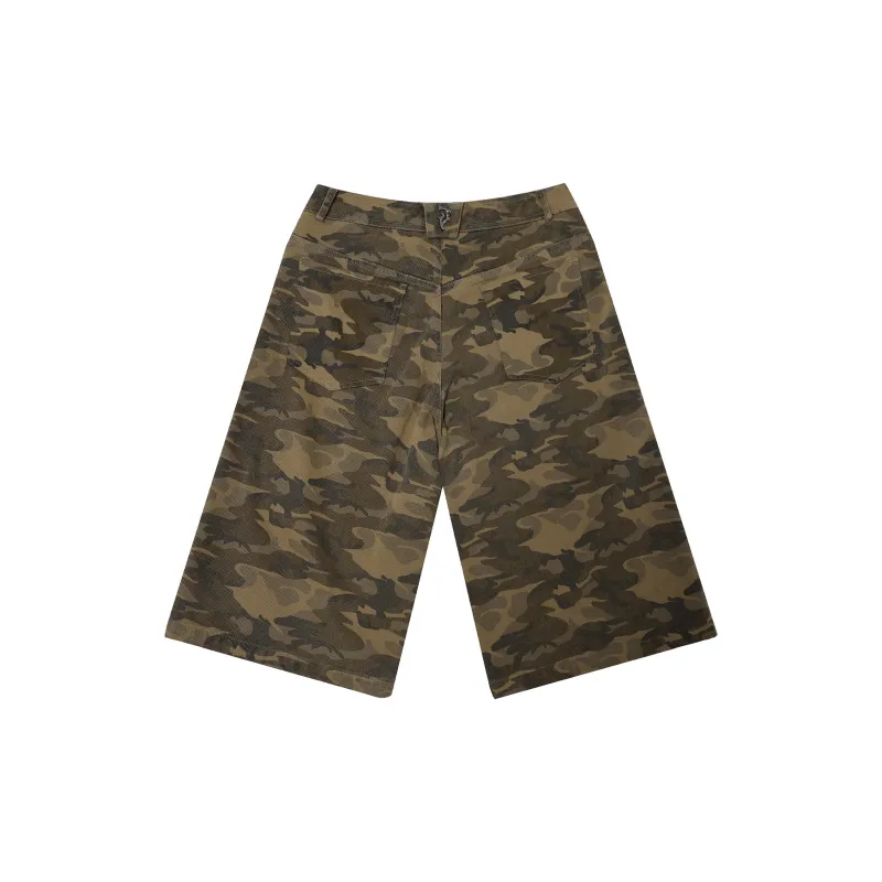 JHYQ Denim Shorts Unisex Army Green Camouflage-1