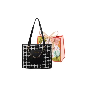 Cwatcun Fabric Patch PU Shoulder Bag Regular Women's Black/Ecru
