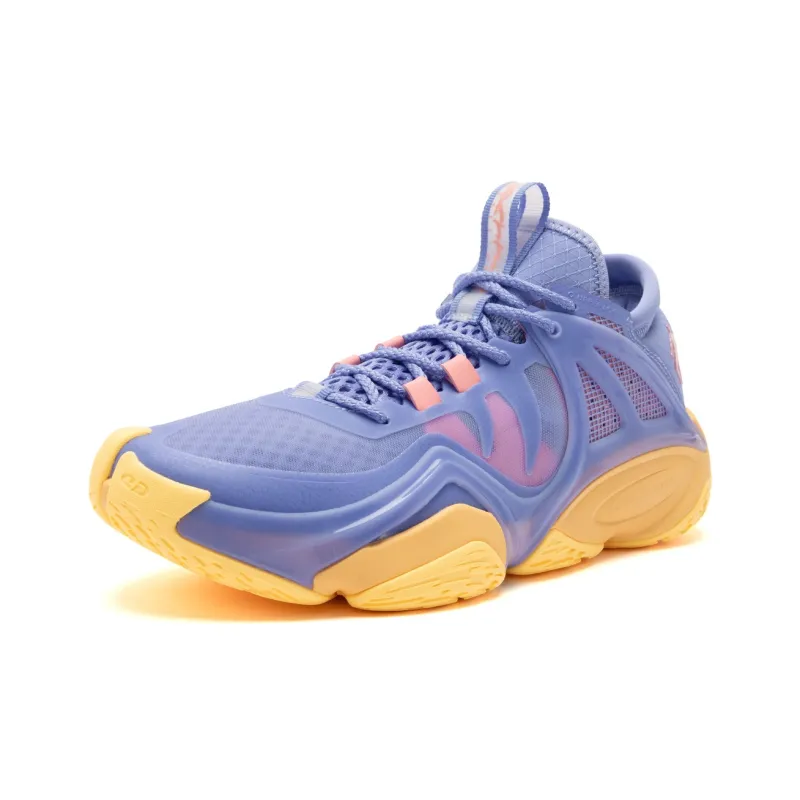 QIAODAN Uh-huh Cushioning Breathable Mid-Top Basketball Shoes Men's Purple Orange-2