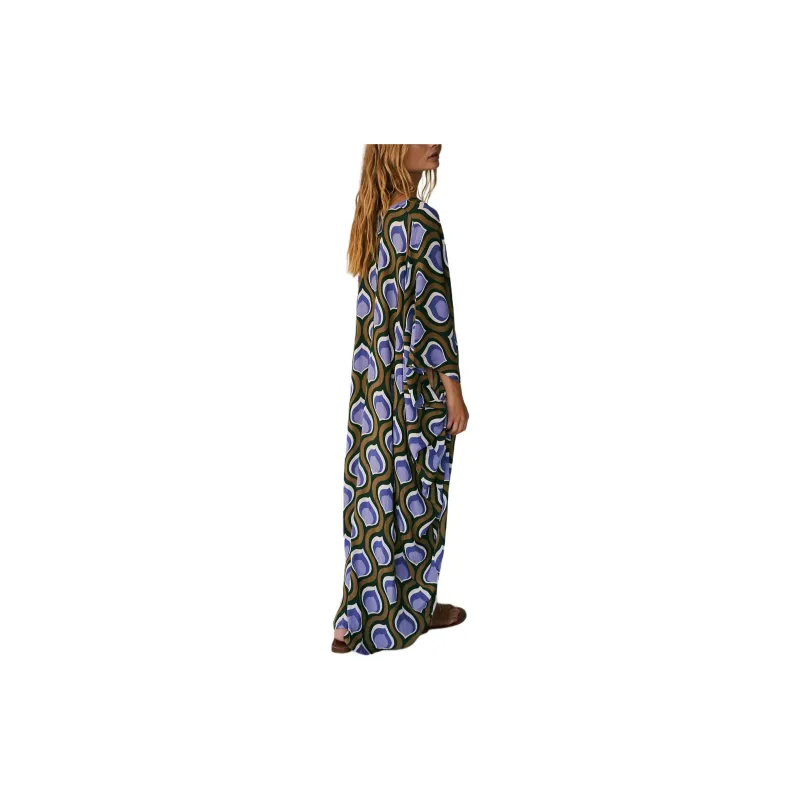 FREE PEOPLE Groovy Baby Maxi Kaftan Long-Sleeved Dresses Women's Olive/Olive-1