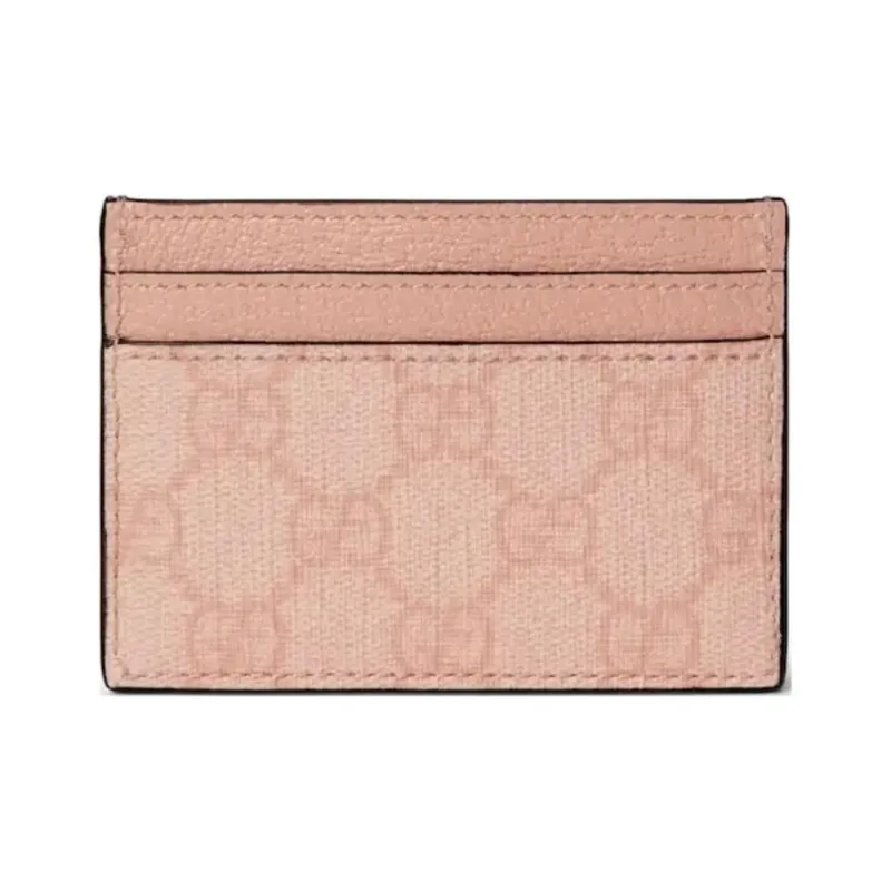 GUCCI Canvas With Leather Card Holder Women's Gray Pink-2