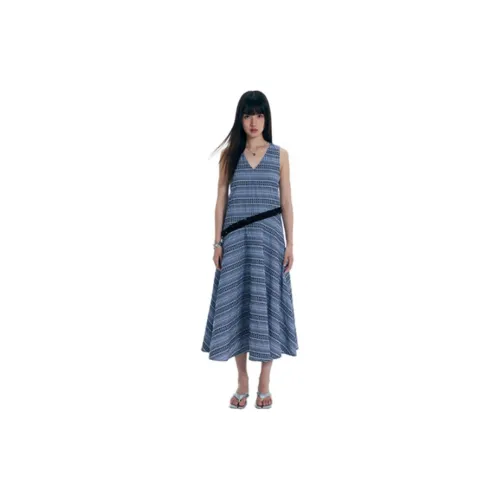 BLUEerror Sleeveless Dresses Women's Blue And Black Plaid