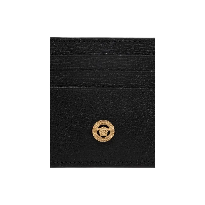 VERSACE Leather Card Holder Men's Black-3