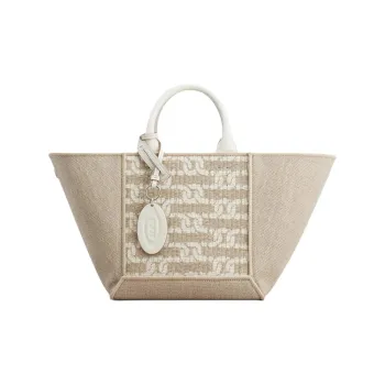 TOD'S Linen With Cotton Fabric Tote Bag, Shopping Bag, Handbag Small Size Women's Beige Yellow