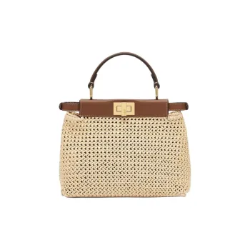 FENDI Peekaboo Raffia Shoulder Bag, Crossbody Bag, Handbag Mini Women's Brown