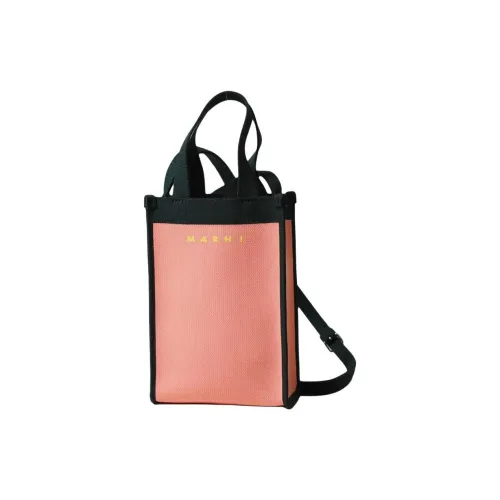 MARNI Polyester Portable Crossbody Bag Shoulder Bag Mini Women's Salmon Pink With Green Accents
