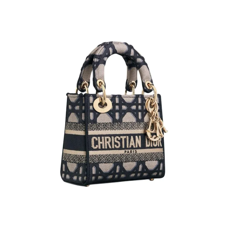 DIOR Lady D-Lite Embroidery Dior Bag Shoulder Bag Crossbody Bag Handbag Mini Women's Beige & Blue-1