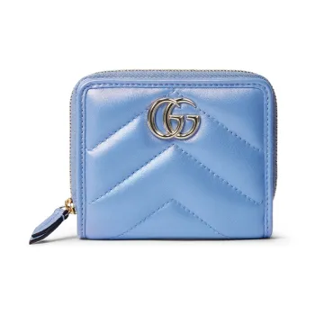 GUCCI GG Marmont Patent Leather Wallet Mini Women's Light Blue