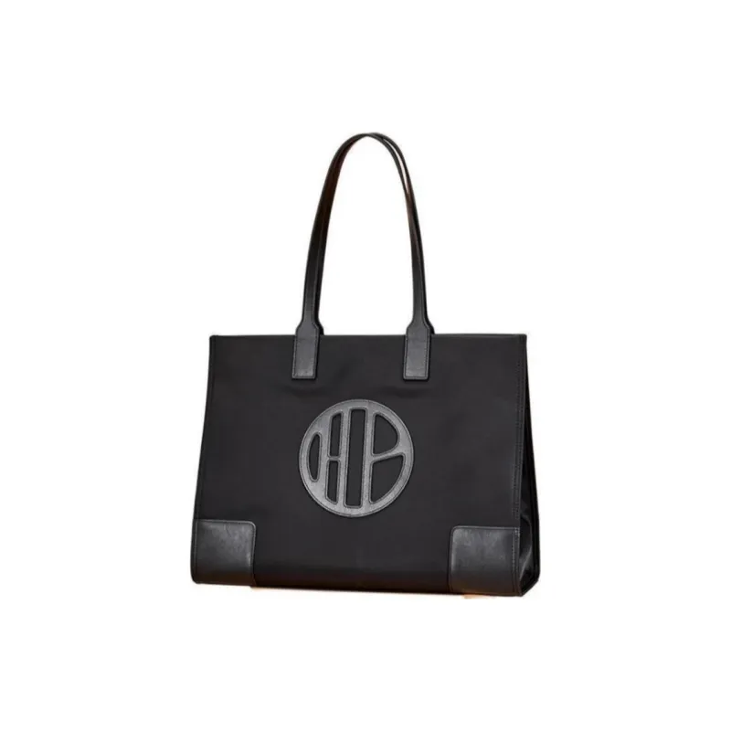 Hush Puppies Fabric Cow Leather Patchwork One Shoulder Handbags Large Size Women's Black-1