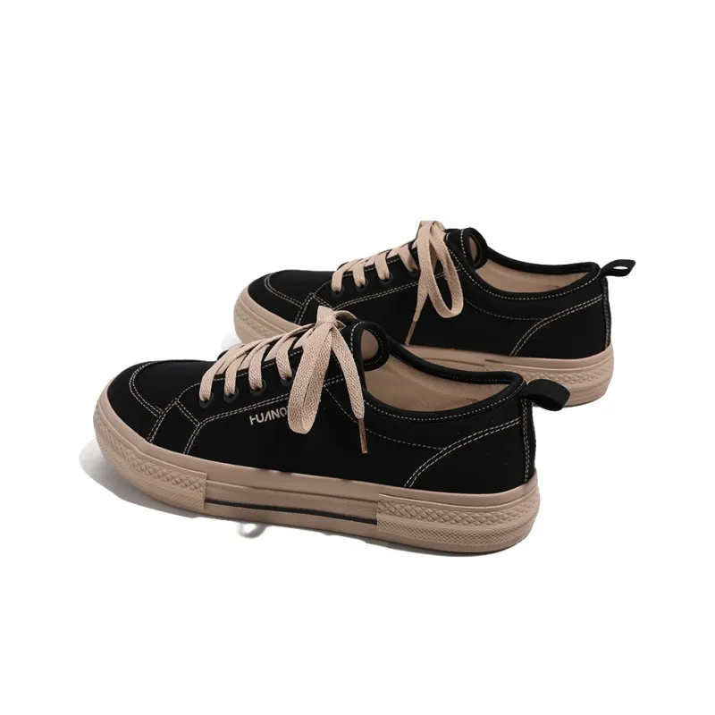 HUANQIU Wear resistant And Lightweight Low Top Canvas Shoes Men's Black-3