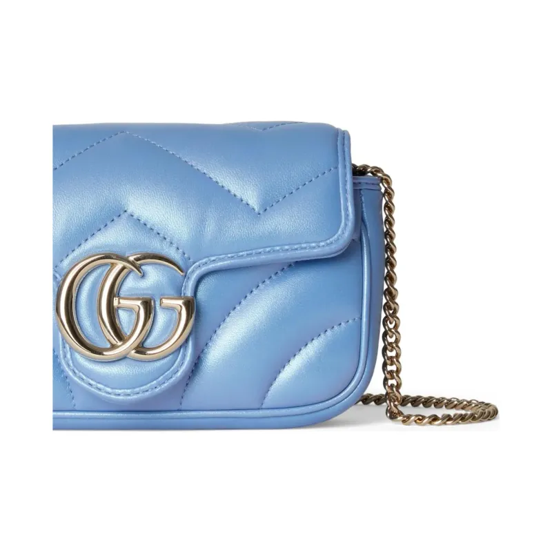 GUCCI GG Marmont Quilting Leather Shoulder Bag Crossbody Bag Extra Mini Women's Light Blue-7