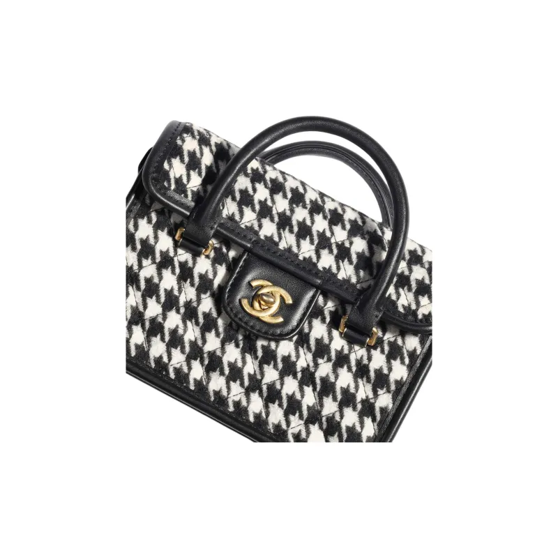 CHANEL Wool Plaid Portable Crossbody Bag, Shoulder Bag Mini Women's Black-2