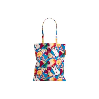 LOST PATTERN Cotton Shoulder Bag Regular Unisex Sea Wave Blue/Peach Pink