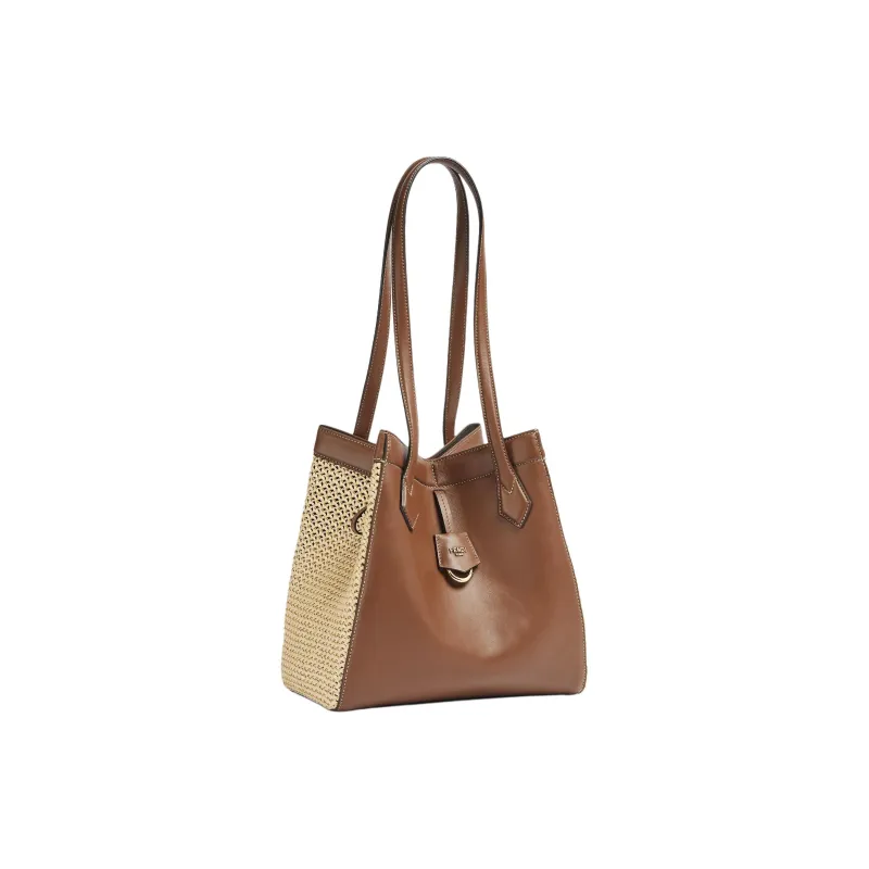 FENDI Raffia With Leather Bucket Bag Handbag Shoulder Bag Women's Brown-2