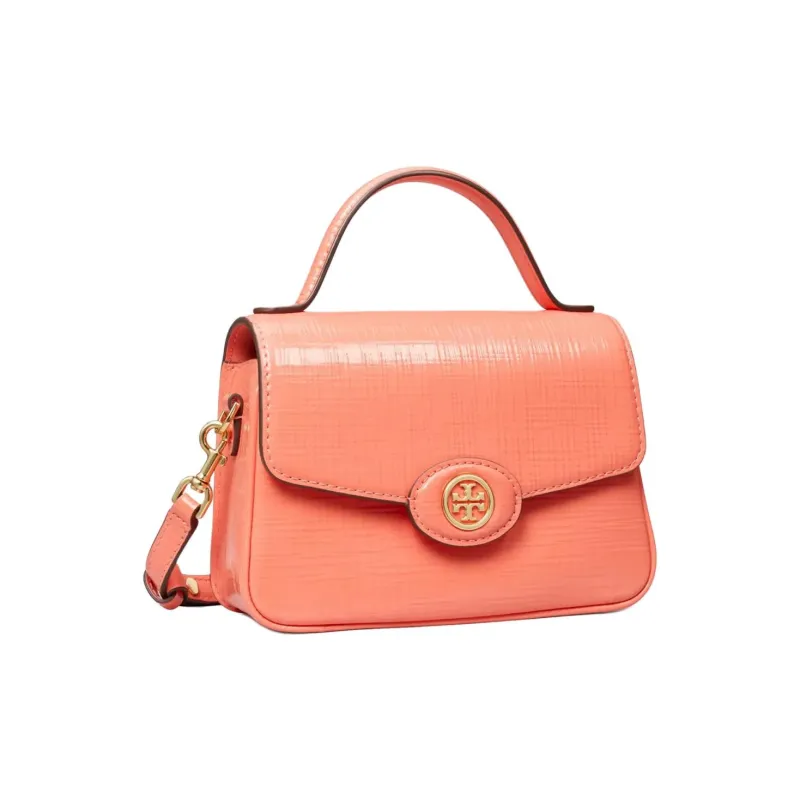 TORY BURCH Robinson Cross Grain Cow Leather Shoulder Bag, Crossbody Bag, Handbag Small Size Women's Coral Red-1