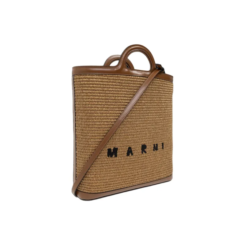 MARNI Tropicalia Logo Embroidered Raffia Tote Bag-1
