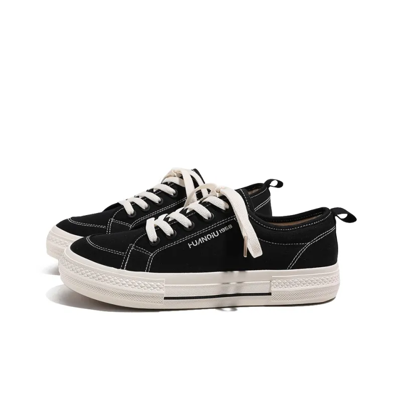 HUANQIU Wear resistant And Lightweight Low Top Canvas Shoes Men's Beige Black-4