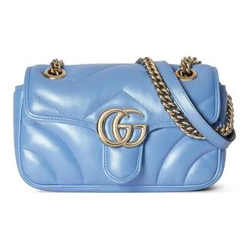 GUCCI Marmont Leather Crossbody Bag Shoulder Bag Women's Light Blue