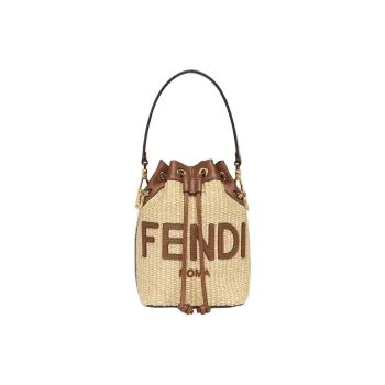 FENDI Mon Tresor Raffia Bucket Bags One Shoulder Handbags Small Size Women's Beige