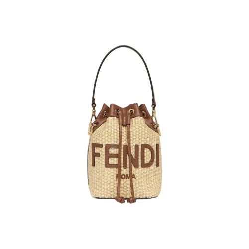 FENDI Mon Tresor Raffia Bucket Bags One Shoulder Handbags Small Size Women's Beige