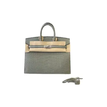 HERMES Birkin Matte Crocodile Leather Outer Stitching Platinum Handbag Women's 0V Crystal Gray
