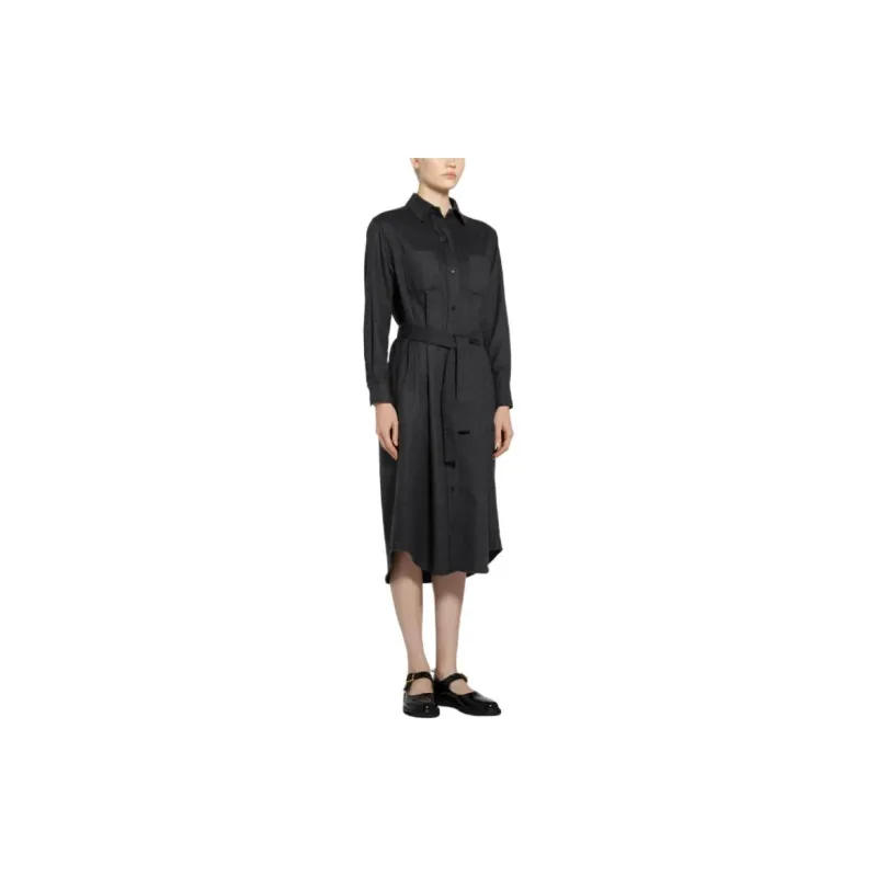THOM BROWNE Belted Midi Shirt Dress-2