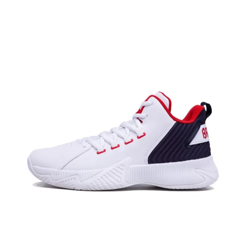 QIAODAN Cushioning Low-Top Basketball Shoes Men's White Blue Red-0