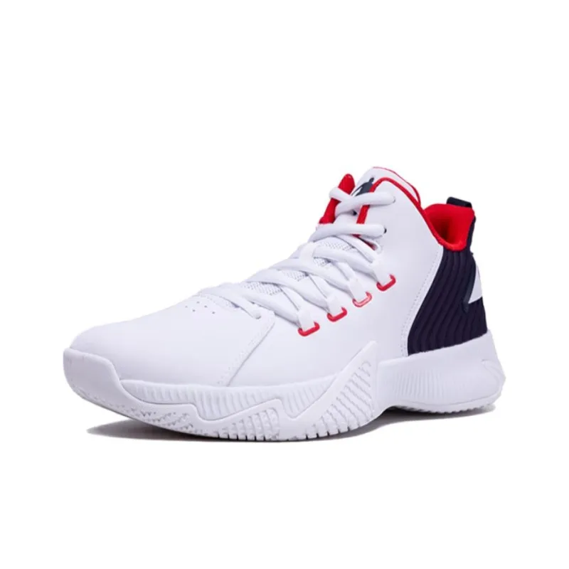 QIAODAN Cushioning Low-Top Basketball Shoes Men's White Blue Red-1