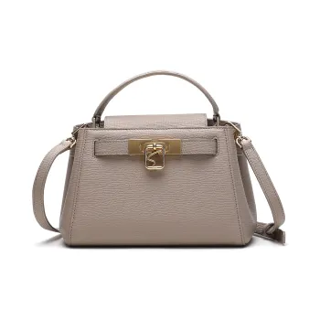 Satchi Cow Leather Handbag Small Size Women's Gray/Black/White