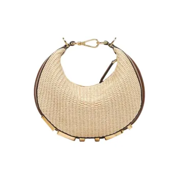 FENDI Raffia Cotton Crescent Bag Wrist Bag Mini Women's Beige