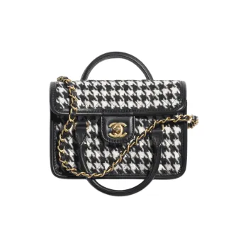 CHANEL Wool Plaid Portable Crossbody Bag, Shoulder Bag Mini Women's Black