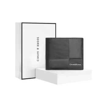 Simvay Clos Top Grain Cow Leather With Synthetic Leather Coin Purse Money Clip ID Holder Clutch Regular Men's Black