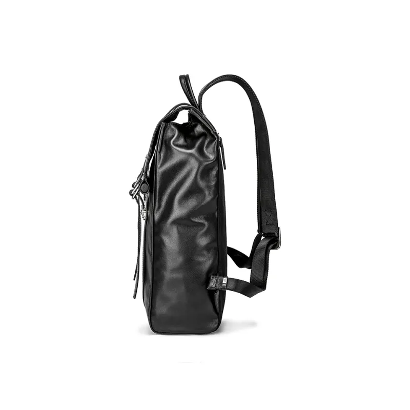 FAIRWHALE Top Grain Cow Leather Backpacks Laptop Bags Backpack Regular Men's Black-2