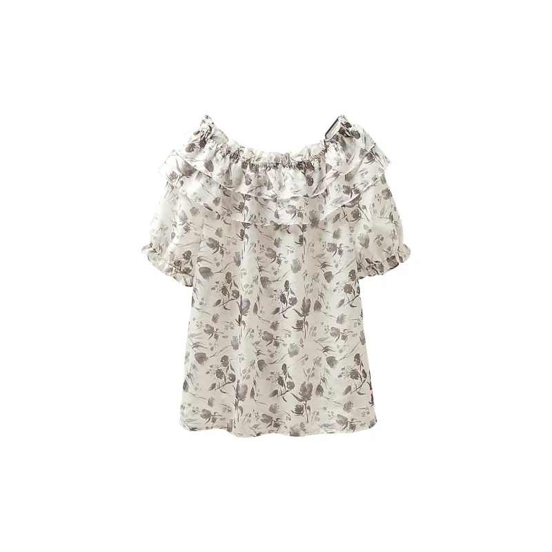 Cypress House Shirt Women's Beige With Gray Floral-1