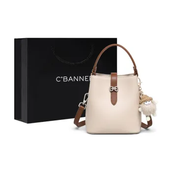 C°BANNER Cow Leather With Synthetic Leather Bucket Bag, Shoulder Bag, Crossbody Bag, Handbag Regular Women's Ecru