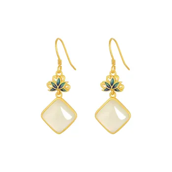 MAMADESHOUHU Earrings Pale Greenish White Jade Women's