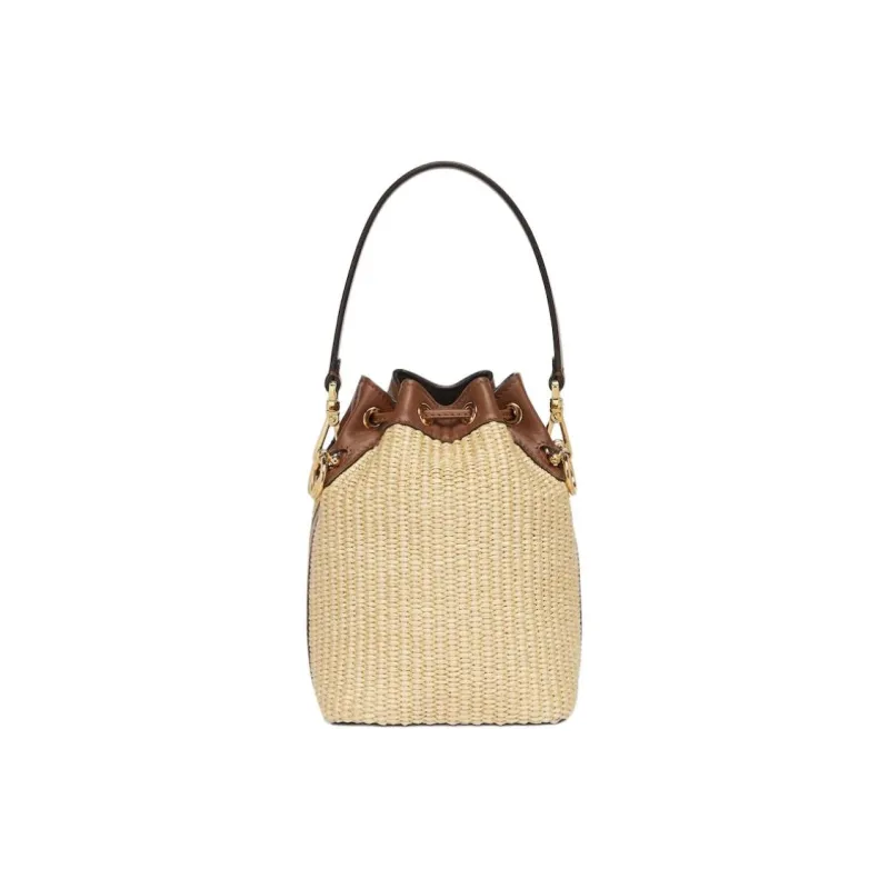 FENDI Mon Tresor Raffia Bucket Bags One Shoulder Handbags Small Size Women's Beige-2