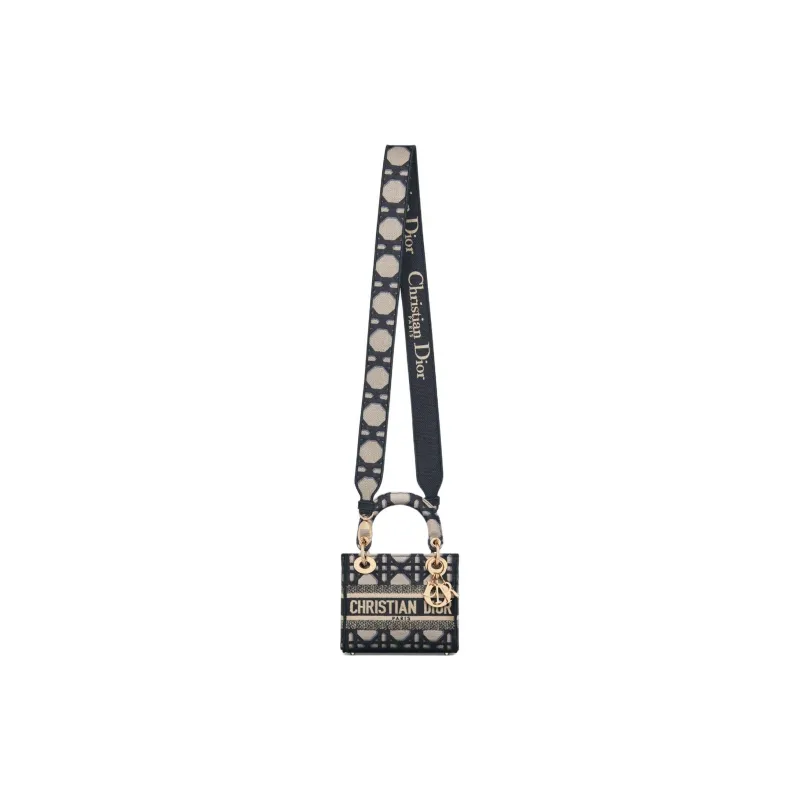 DIOR Lady D-Lite Embroidery Dior Bag Shoulder Bag Crossbody Bag Handbag Mini Women's Beige & Blue-4