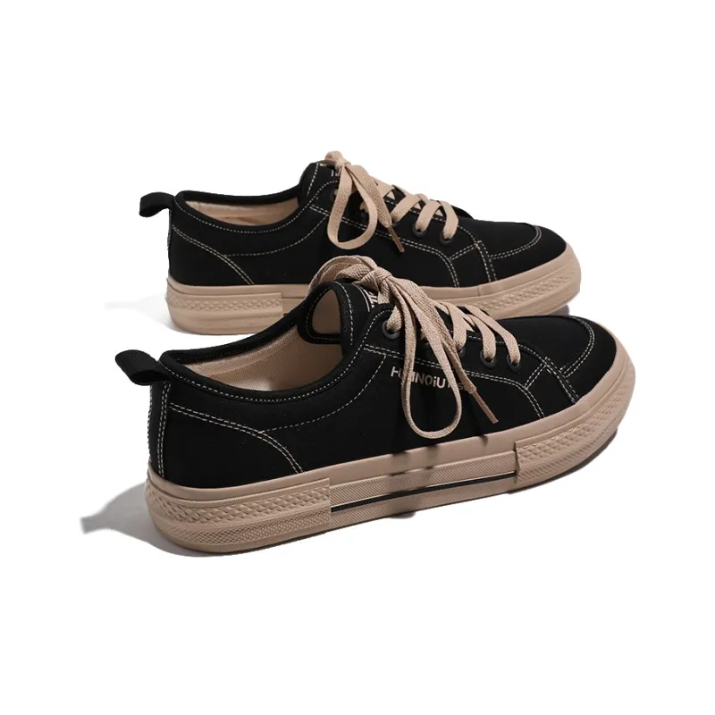 HUANQIU Wear resistant And Lightweight Low Top Canvas Shoes Men's Black-4