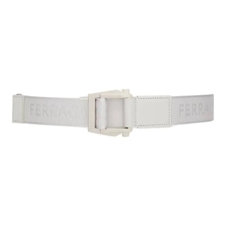 FERRAGAMO Gancini Letter Print, Smooth Buckle Fabric, Calfskin Leather Belts Men's White Width 3.5CM-1