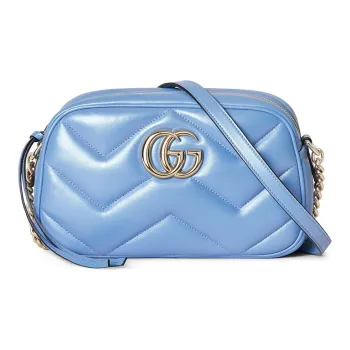 GUCCI Marmont Leather Crossbody Bag Shoulder Bag Women's Light Blue