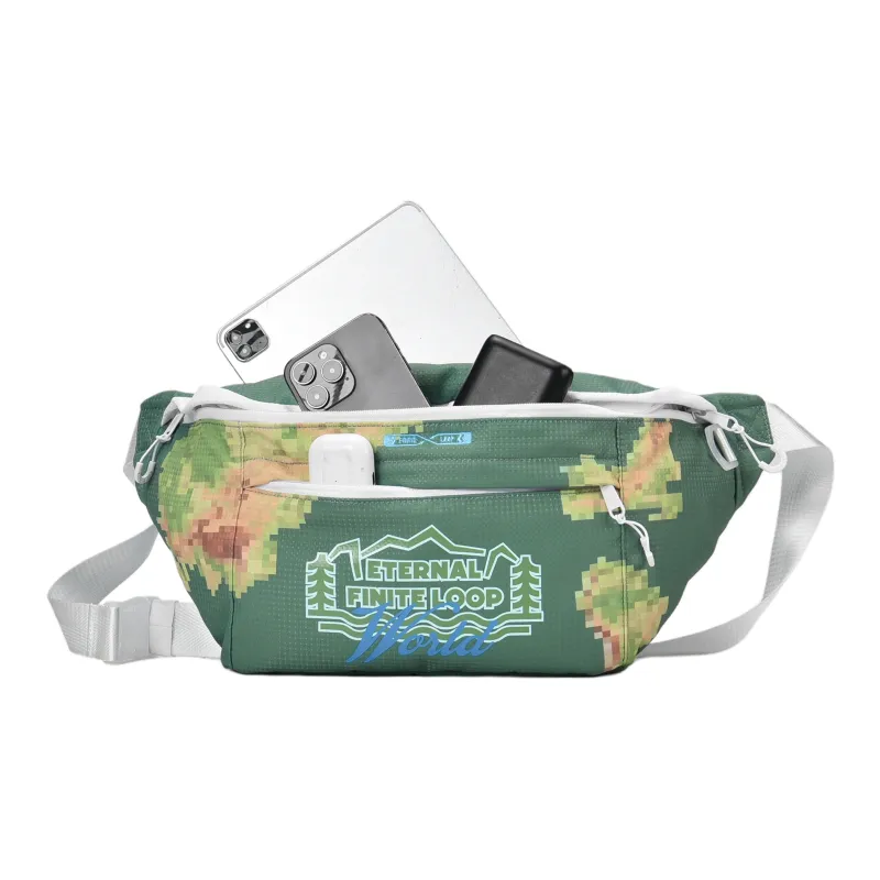 FINITE LOOP Recycled Material Sling Bag, Fanny Pack Unisex White/Green-3