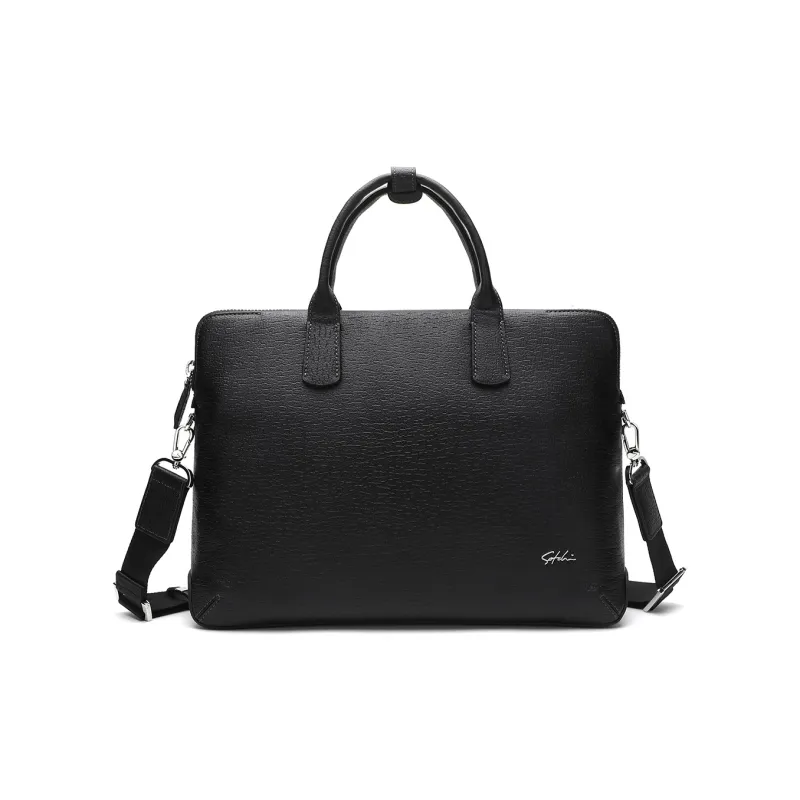 Satchi Cow Leather Briefcase Regular Men's Black-0
