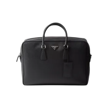 PRADA Saffiano Leather Portable Briefcase Men's Black
