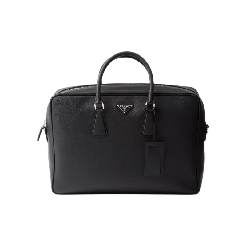 PRADA Saffiano Leather Portable Briefcase Men's Black-0